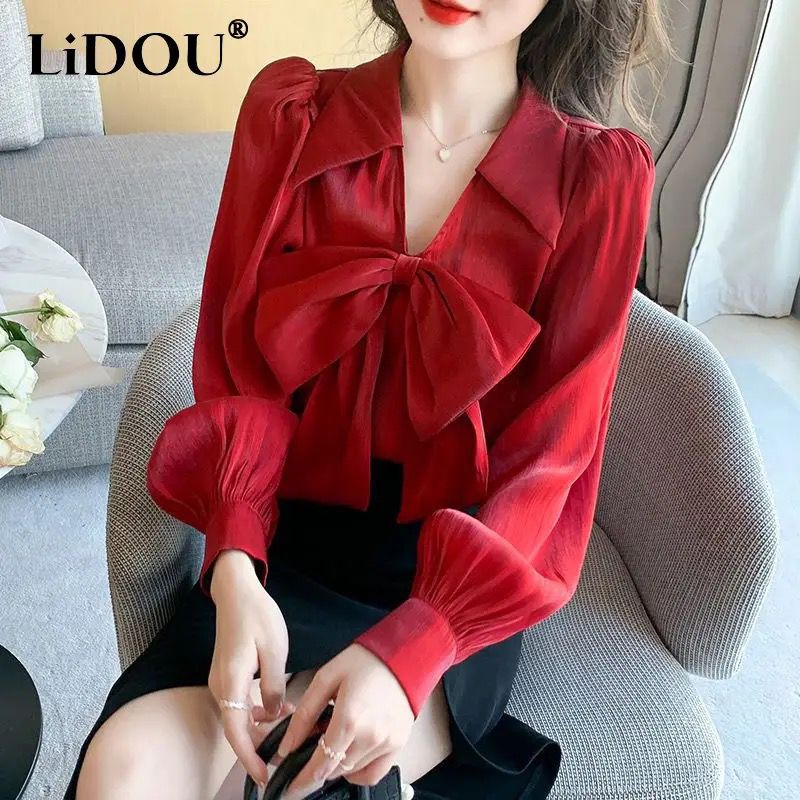 Spring Autumn Women Bow Long Sleeve Blouse M X4430631 Spring Autumn Women Bow Long Sleeve Blouse M X4430631