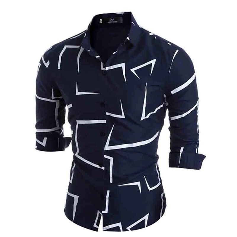 Luxury Social Geometric Button Men Shirt L S4575551 - TUZZUT Qatar Online Shopping