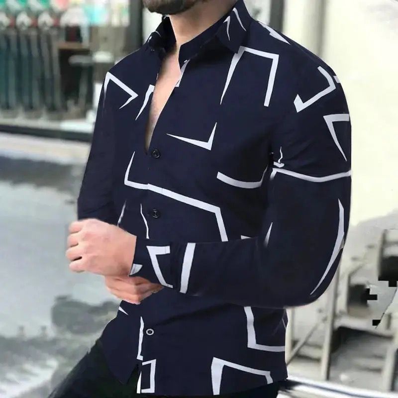 Luxury Social Geometric Button Men Shirt L S4575551 - TUZZUT Qatar Online Shopping