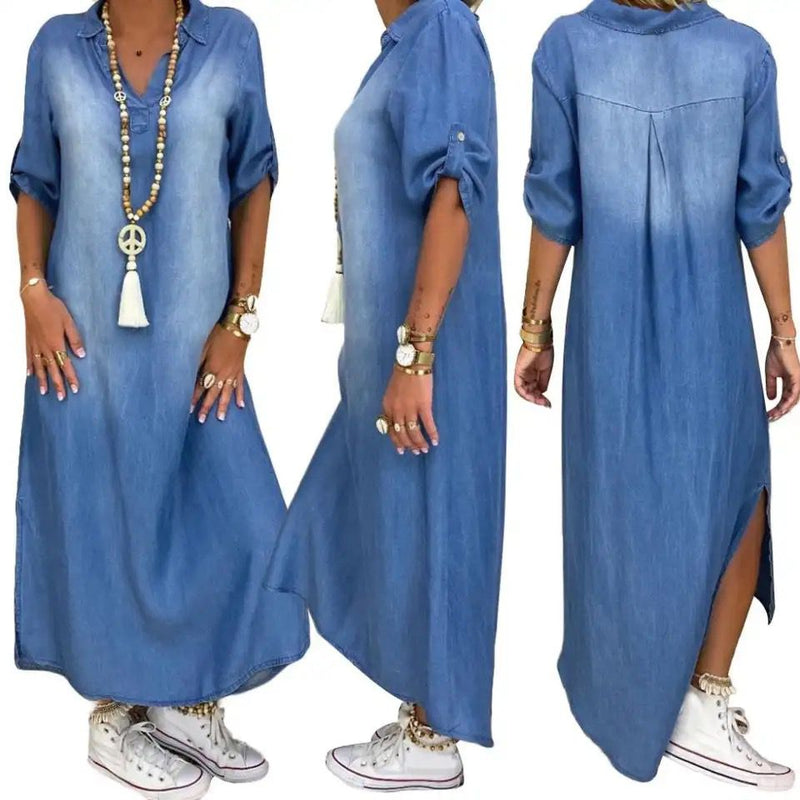 Women Vintage Loose Dress L B-101426 - TUZZUT Qatar Online Shopping