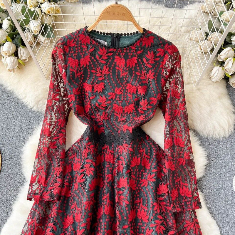 Women's Vintage Jacquard Lace Maxi Dress 2XL B-69209 - TUZZUT Qatar Online Shopping