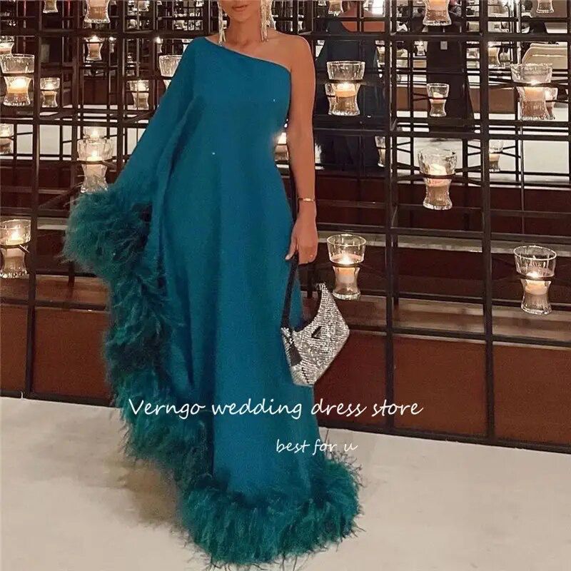 Verger Luxury Feathers Blue Arabic Evening Dresses M 070432984 - TUZZUT Qatar Online Shopping
