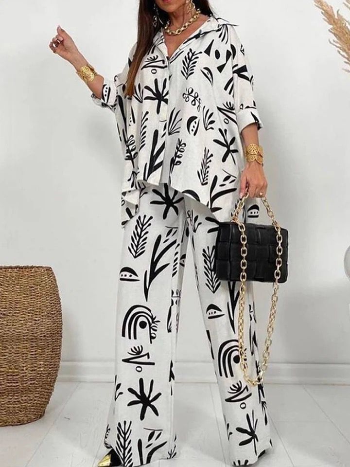 Autumn Graphic Print Loose Women Suit XL S7574710 - TUZZUT Qatar Online Shopping