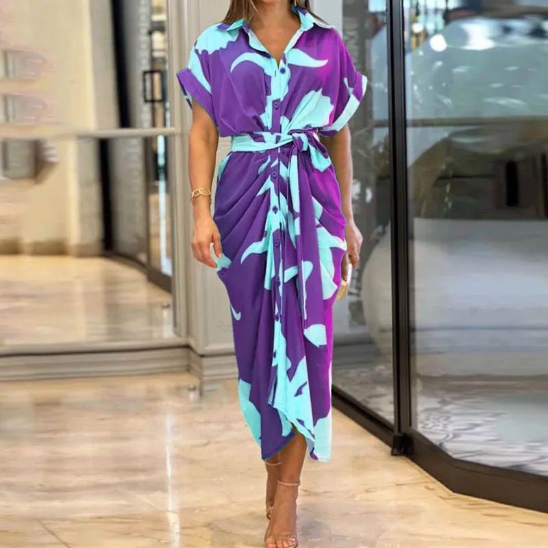 Women Elegant Button Wrap Shirt Dress M B-53754 Women Elegant Button Wrap Shirt Dress M B-53754