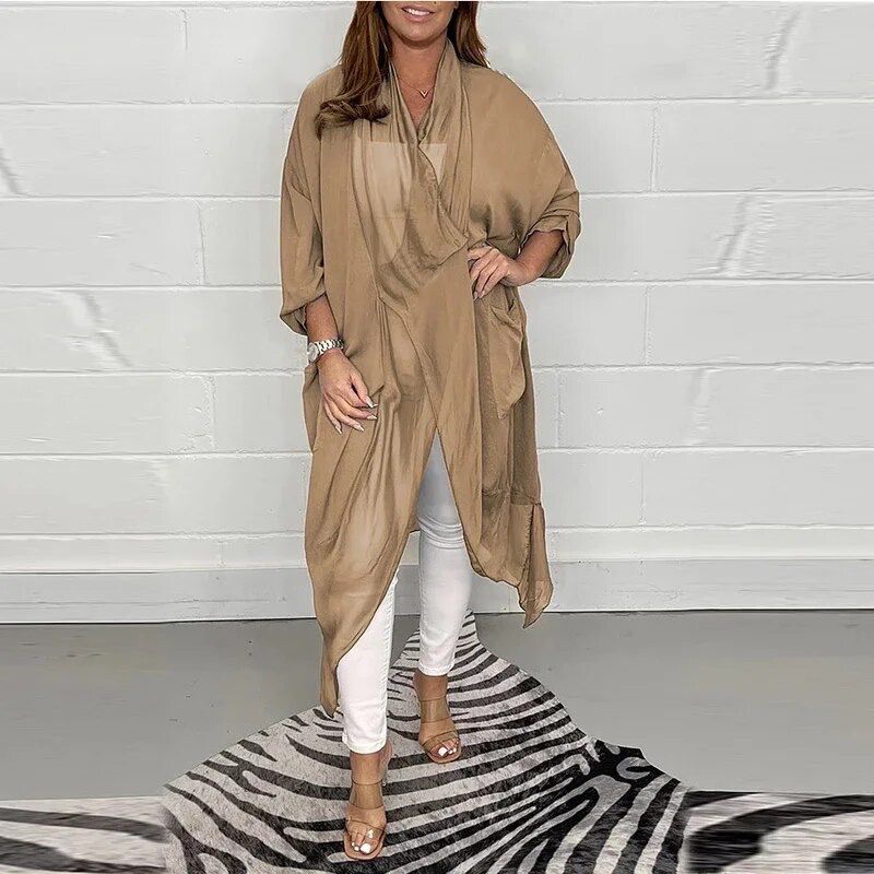 Women's thin silk V-neck loose top L B-67814 Women's thin silk V-neck loose top L B-67814