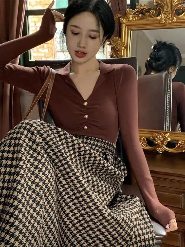 Women High Waist Tweed Plaid Skirt And Top M B-44330 - TUZZUT Qatar Online Shopping