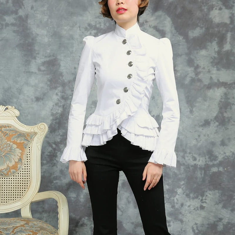 Spring Women White Shirts Vintage Victorian Short Knight Jacket 028272379 - TUZZUT Qatar Online Shopping