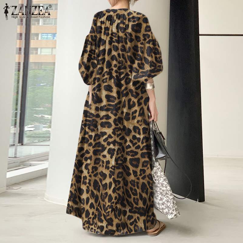Casual Leopard Printing Shirt Collar Printed Dress Dress 2XL B-25480 - TUZZUT Qatar Online Shopping