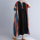 Vintage Women Cotton Linen Dress Splicing Print V Neck Short Sleeve Pocket Loose Casual Dress X3139991 - TUZZUT Qatar Online Shopping