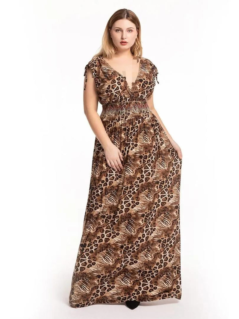 Casual Dresses Leopard Print Long Maxi Boho Dress XL X3449976 - TUZZUT Qatar Online Shopping
