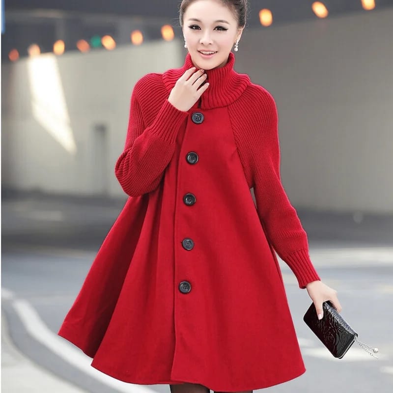 Autumn and Winter New Women's Mid length Loose Woolen Coat Cloak Woolen Windbreaker Coat B-27860 Autumn and Winter New Women's Mid length Loose Woolen Coat Cloak Woolen Windbreaker Coat B-27860