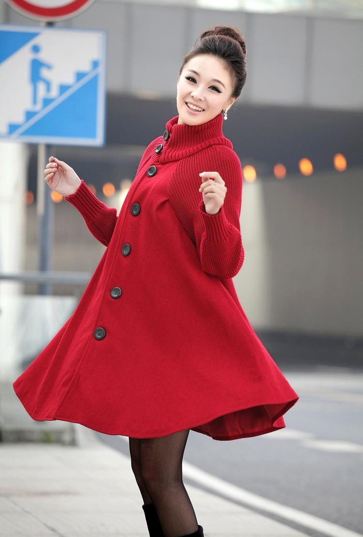 Autumn and Winter New Women's Mid length Loose Woolen Coat Cloak Woolen Windbreaker Coat B-27860 - TUZZUT Qatar Online Shopping