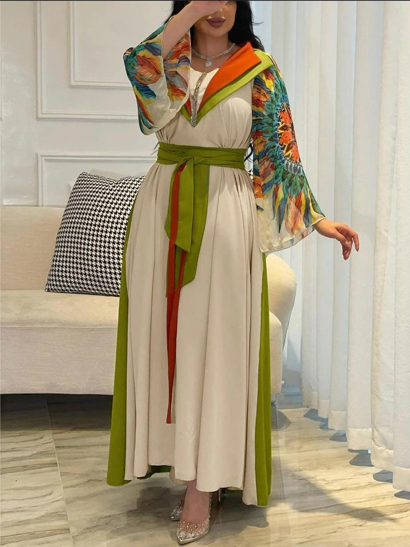 Women's Fashion Printed Abaya Kaftan Dress 2XL S5017946 - TUZZUT Qatar Online Shopping