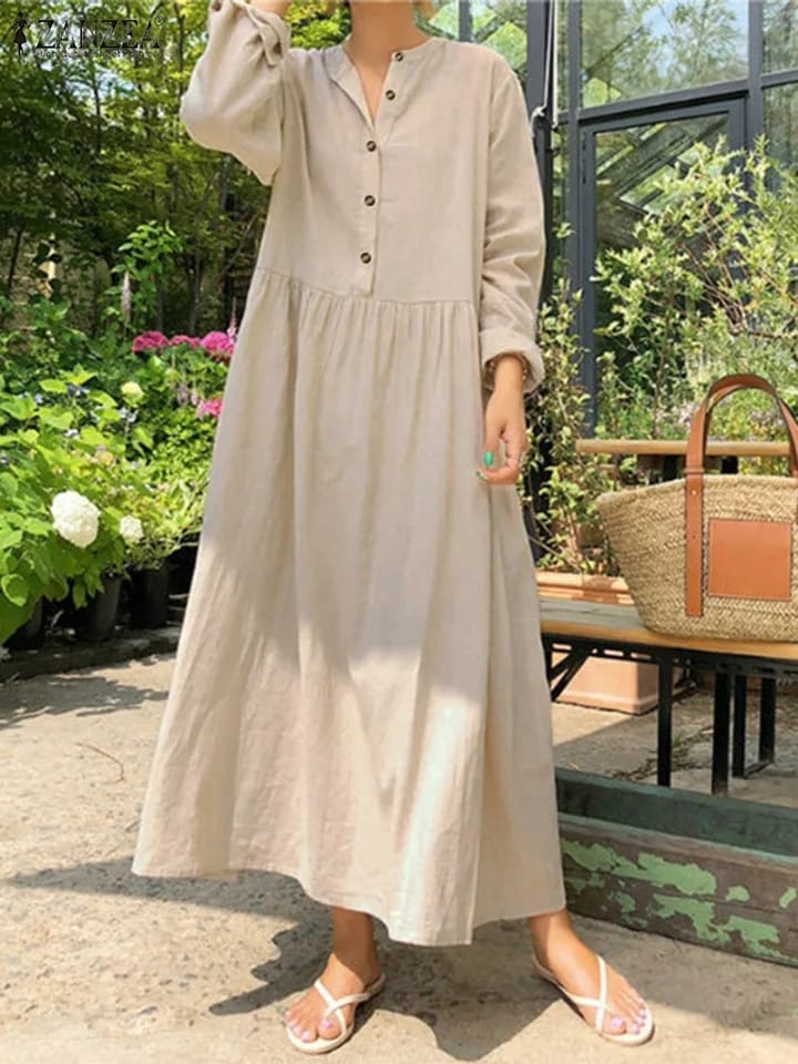 Women's High Neck Loose Open Tube Long Dress L 000686014 Women's High Neck Loose Open Tube Long Dress L 000686014