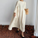 New Korean Women Round Neck Casual Long Dress L B-69426 - TUZZUT Qatar Online Shopping