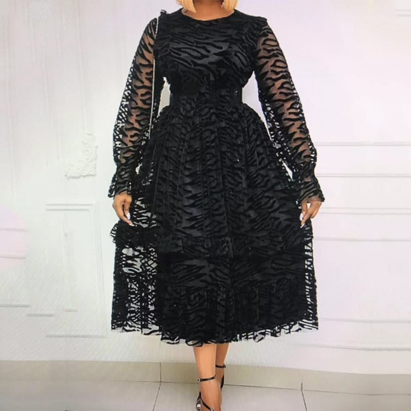 Long Sleeve Through Mesh Velvet Party Prom Spring Summer Outfits XL S3875307 - TUZZUT Qatar Online Shopping