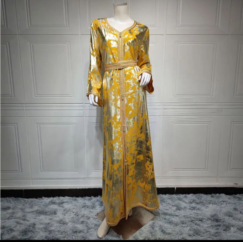 Gold Chiffon Abaya Dress Women S S4538201 - TUZZUT Qatar Online Shopping