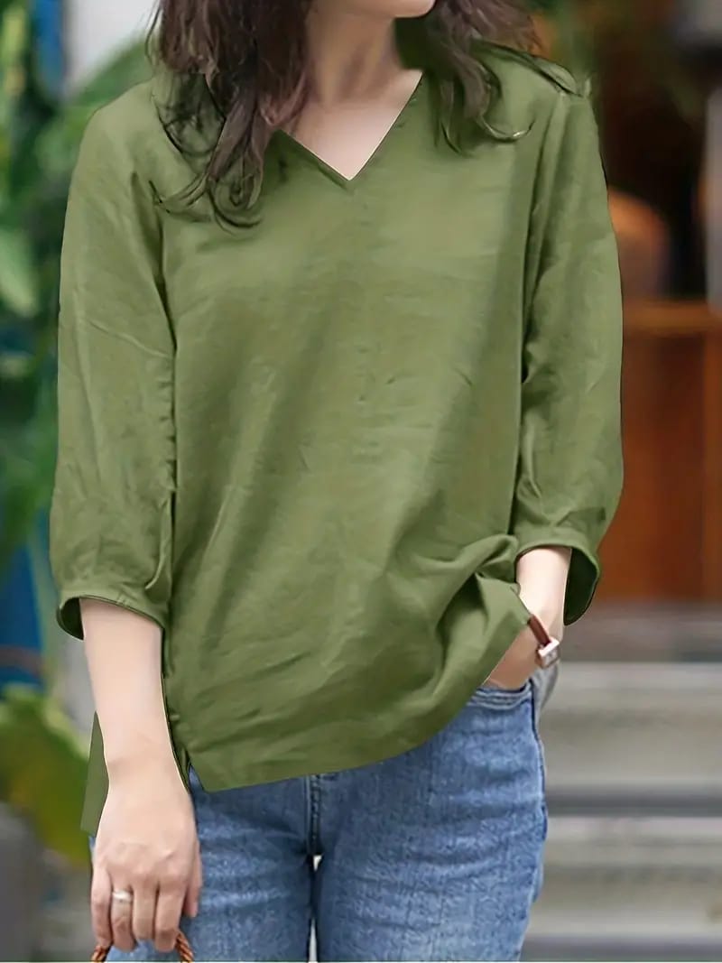 Casual V Neck Solid Simple Blouse 2XL S4567432 - TUZZUT Qatar Online Shopping