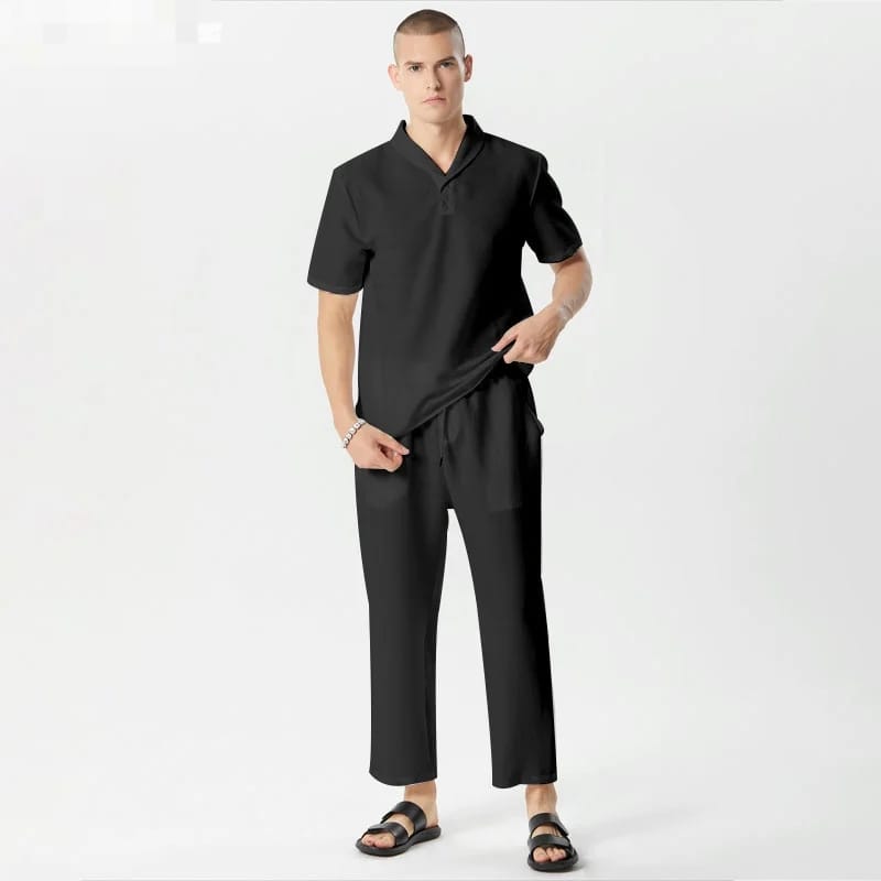 Korean Short Sleeve Shirt and Drawstring Pants for Men XL S4449865 - TUZZUT Qatar Online Shopping