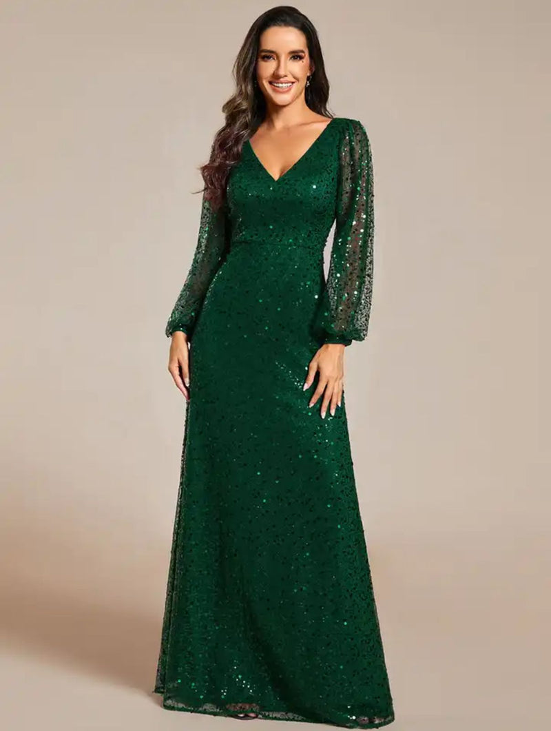 V Neck Long Sleeve Evening Dress m S4996845 - TUZZUT Qatar Online Shopping