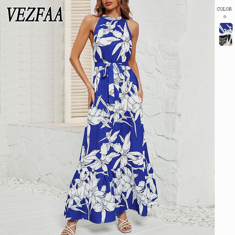 Women's Fashion Summer Spring Flower Pattern Print Sleeveless O-Neck Middle Waistline Casual Dresses XL S4977998 - TUZZUT Qatar Online Shopping
