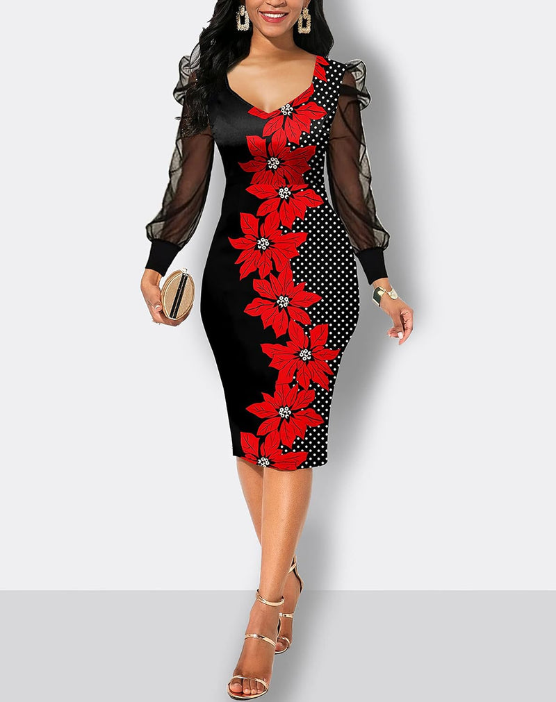 Women's Elegant Long Mesh Sleeve Dress M S4939497 - TUZZUT Qatar Online Shopping