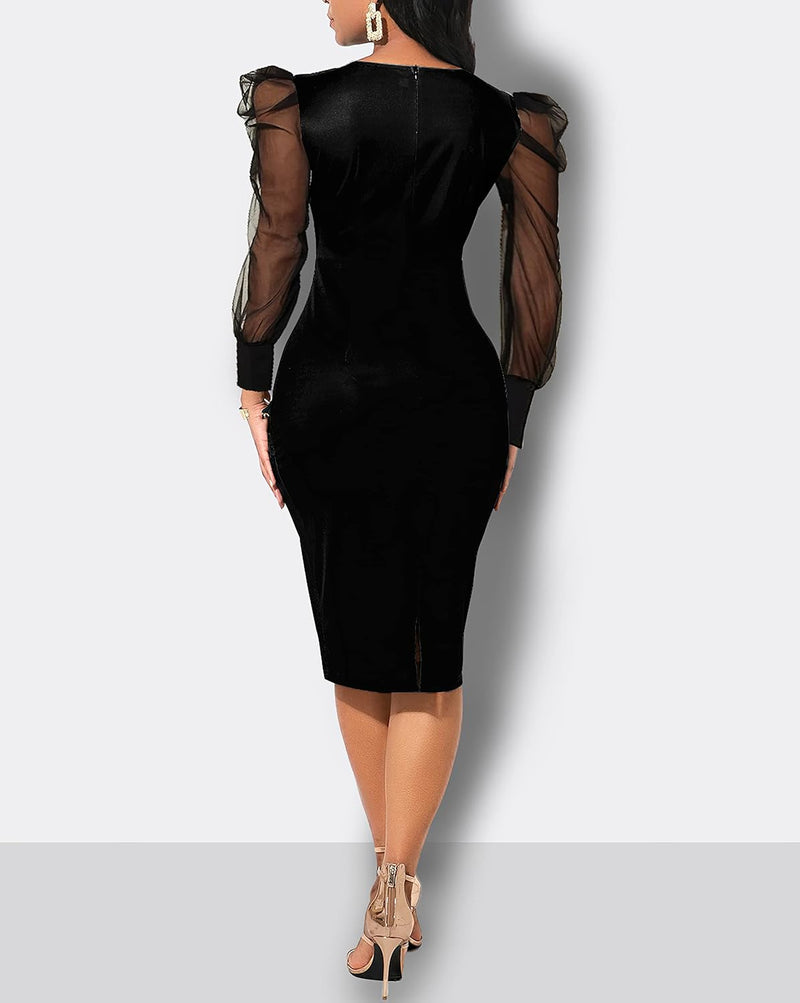 Women's Elegant Long Mesh Sleeve Dress M S4939497 - TUZZUT Qatar Online Shopping