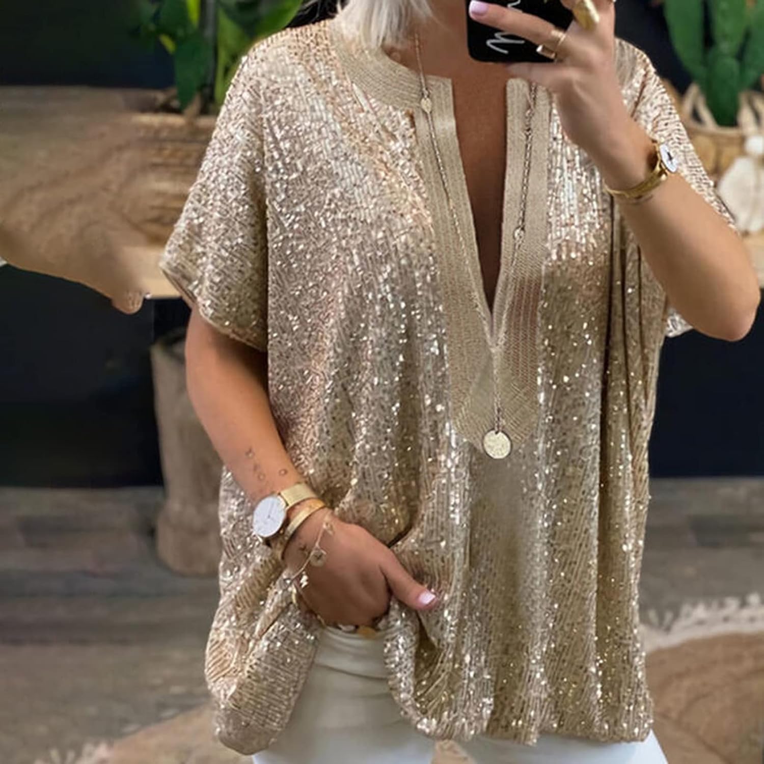 Fashion Women Sequin T-Shirt Loose Female Short Sleeve Blouse L B-112907 Fashion Women Sequin T-Shirt Loose Female Short Sleeve Blouse L B-112907