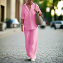 Cotton and hemp long sleeve shirt pants 2 piece suit TS43 - TUZZUT Qatar Online Shopping