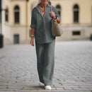 Cotton and hemp long sleeve shirt pants 2 piece suit TS43 - TUZZUT Qatar Online Shopping