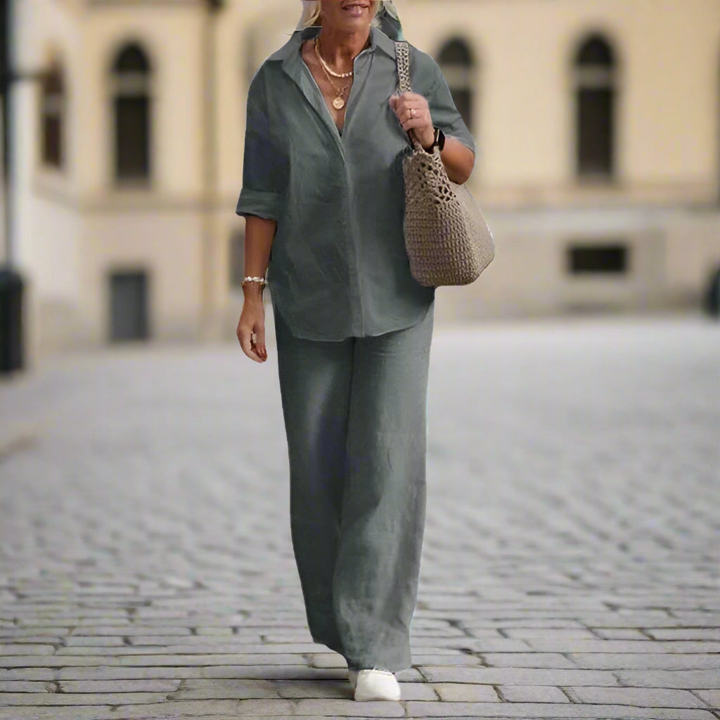 Cotton and hemp long sleeve shirt pants 2 piece suit TS43 Cotton and hemp long sleeve shirt pants 2 piece suit TS43