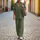 Cotton and hemp long sleeve shirt pants 2 piece suit TS43 - TUZZUT Qatar Online Shopping