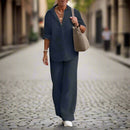 Cotton and hemp long sleeve shirt pants 2 piece suit TS43 - TUZZUT Qatar Online Shopping