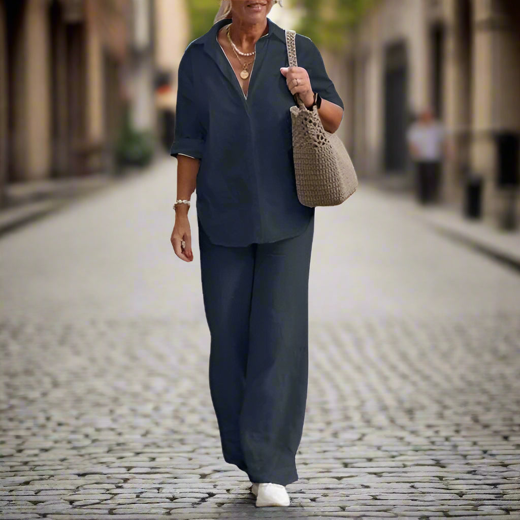 Cotton and hemp long sleeve shirt pants 2 piece suit TS43 Cotton and hemp long sleeve shirt pants 2 piece suit TS43