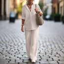 Cotton and hemp long sleeve shirt pants 2 piece suit TS43 - TUZZUT Qatar Online Shopping