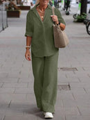 Cotton and hemp long sleeve shirt pants 2 piece suit TS43 - TUZZUT Qatar Online Shopping