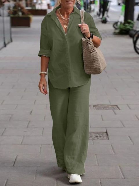 Cotton and hemp long sleeve shirt pants 2 piece suit TS43 Cotton and hemp long sleeve shirt pants 2 piece suit TS43