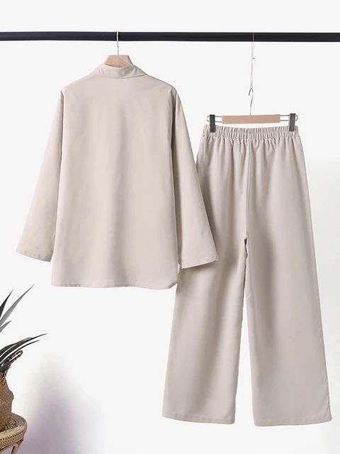Cotton and hemp long sleeve shirt pants 2 piece suit TS43 Cotton and hemp long sleeve shirt pants 2 piece suit TS43