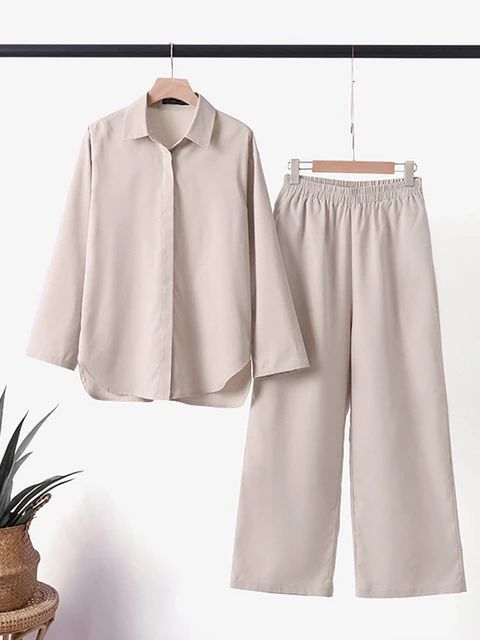 Cotton and hemp long sleeve shirt pants 2 piece suit TS43 - TUZZUT Qatar Online Shopping