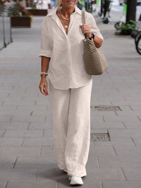 Cotton and hemp long sleeve shirt pants 2 piece suit TS43 Cotton and hemp long sleeve shirt pants 2 piece suit TS43