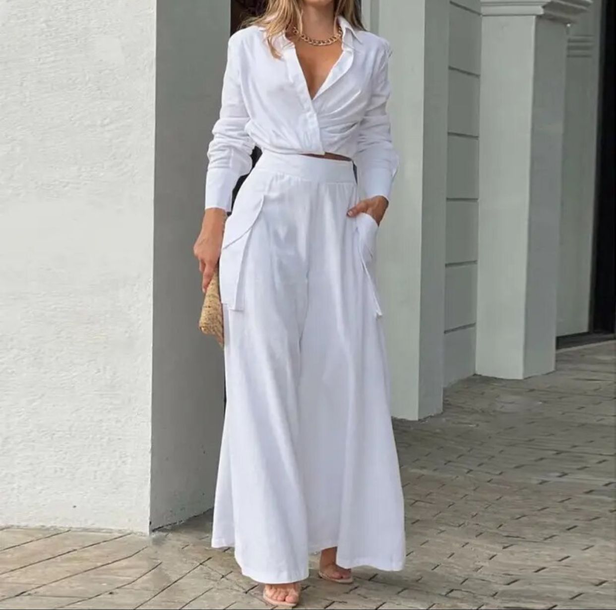 Women's Elegant Two Piece Set, Full Sleeve Crop Top L B-65889 Women's Elegant Two Piece Set, Full Sleeve Crop Top L B-65889
