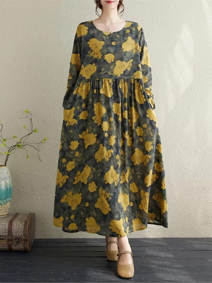 Women's Oversized Floral Long Dress S5059080 - TUZZUT Qatar Online Shopping