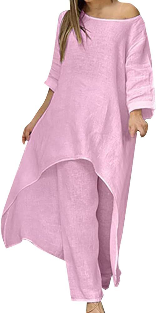 Women Casual 2 Piece Set O-Neck Long Sleeve Top and Wide Leg Pants 2XL B-54276 - TUZZUT Qatar Online Shopping