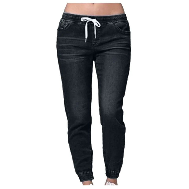 New Men Women Casual Plus Size Drawstring Elastic Waist Jeans XL S4902636