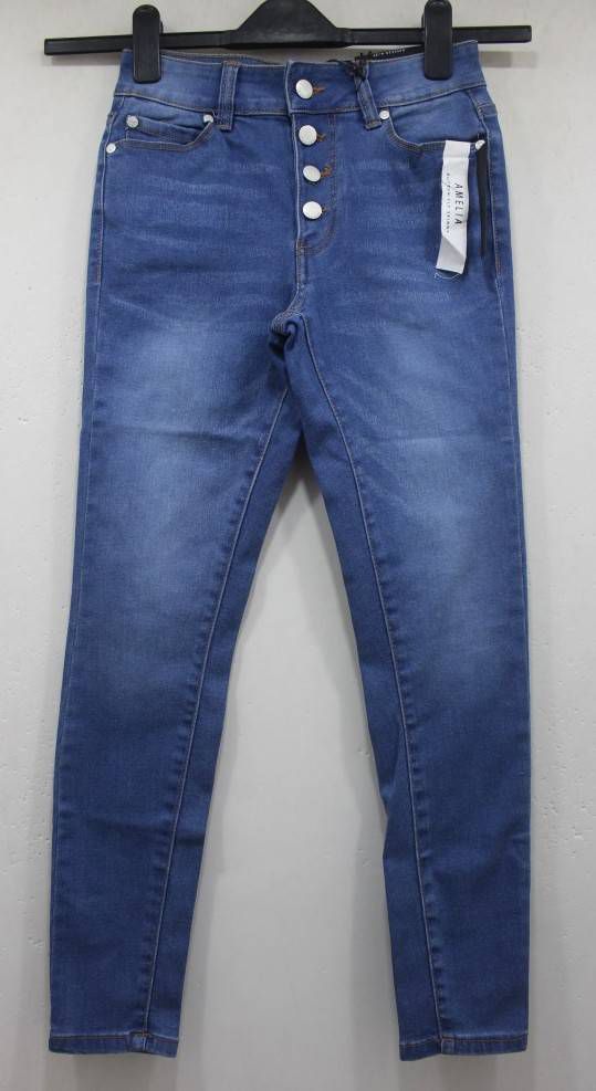 LADIES 4 POCKET TISSUE DENIM BUTTON FLY SKINNY FIT LONG PANT L S4915488