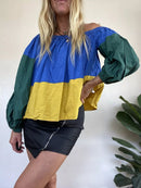 Color Block Puff Sleeve Top L S3916444 - TUZZUT Qatar Online Shopping