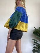 Color Block Puff Sleeve Top L S3916444 - TUZZUT Qatar Online Shopping