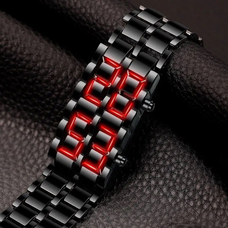 Mens Fashion Digital Lava Black Full Metal Red Blue Display Watches S964021