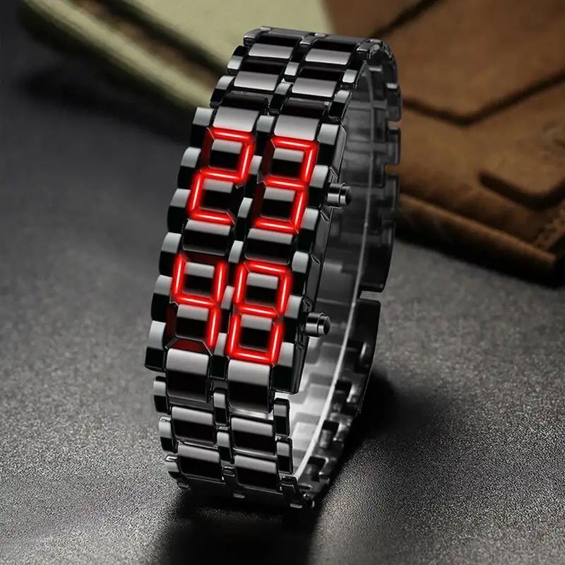 Mens Fashion Digital Lava Black Full Metal Red Blue Display Watches S964021