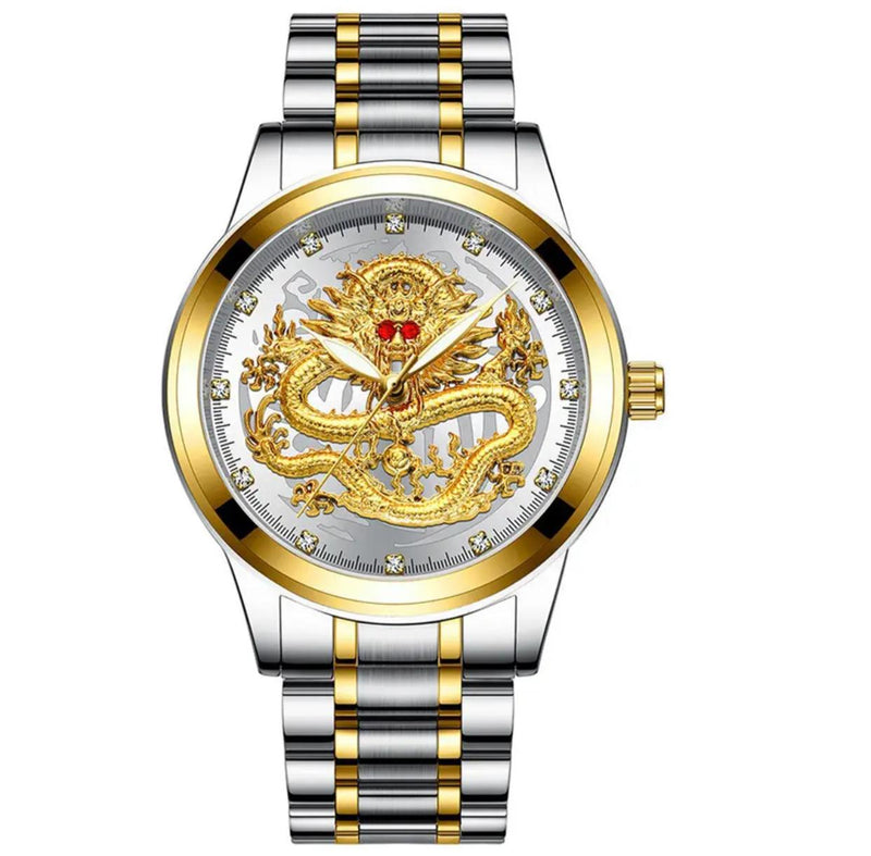 Stainless Steel Fashion Quartz Watch Gold Dragon W3569012